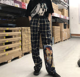 High Waist Casual Plaid Patchwork Pants